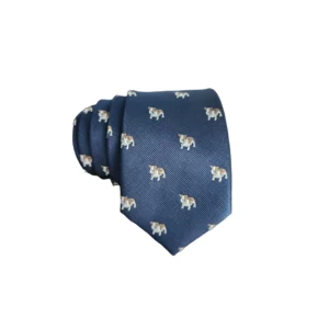 Silk Blue Necktie with Embroidered Bulldog